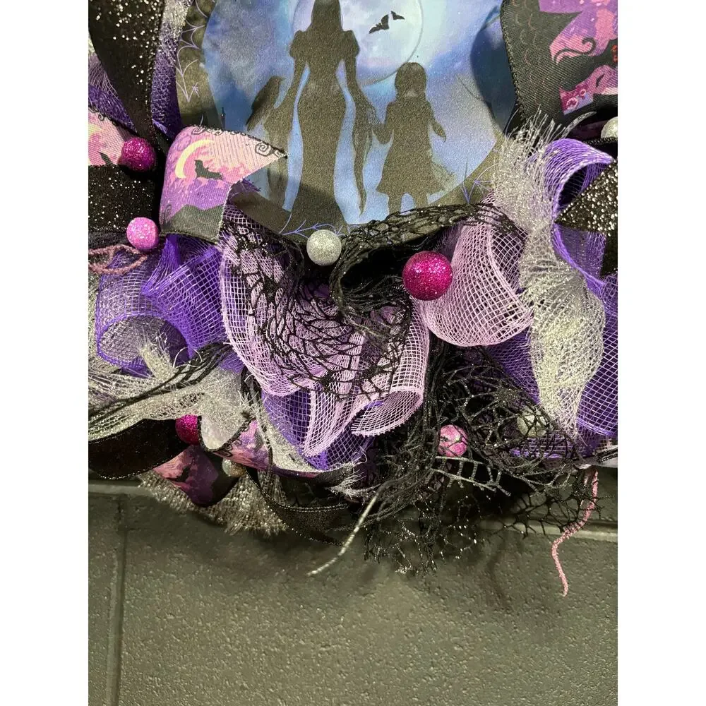 Witchy Halloween Wreath – Purple & Black Deco Mesh Door Decor – Handmade 24 inch - Picture 6 of 6